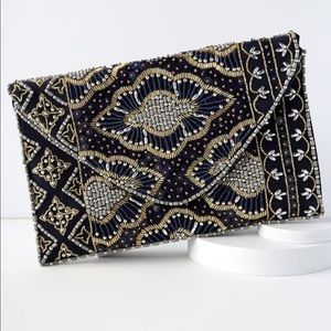 Lulus Etched In Stone Navy Blue Beaded Clutch